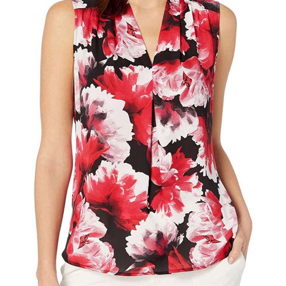 Nine West Red Floral Sleeveless Blouse Size XL